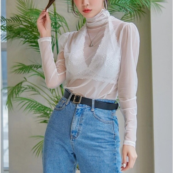 SHEIN Tops - Sheer Turtleneck